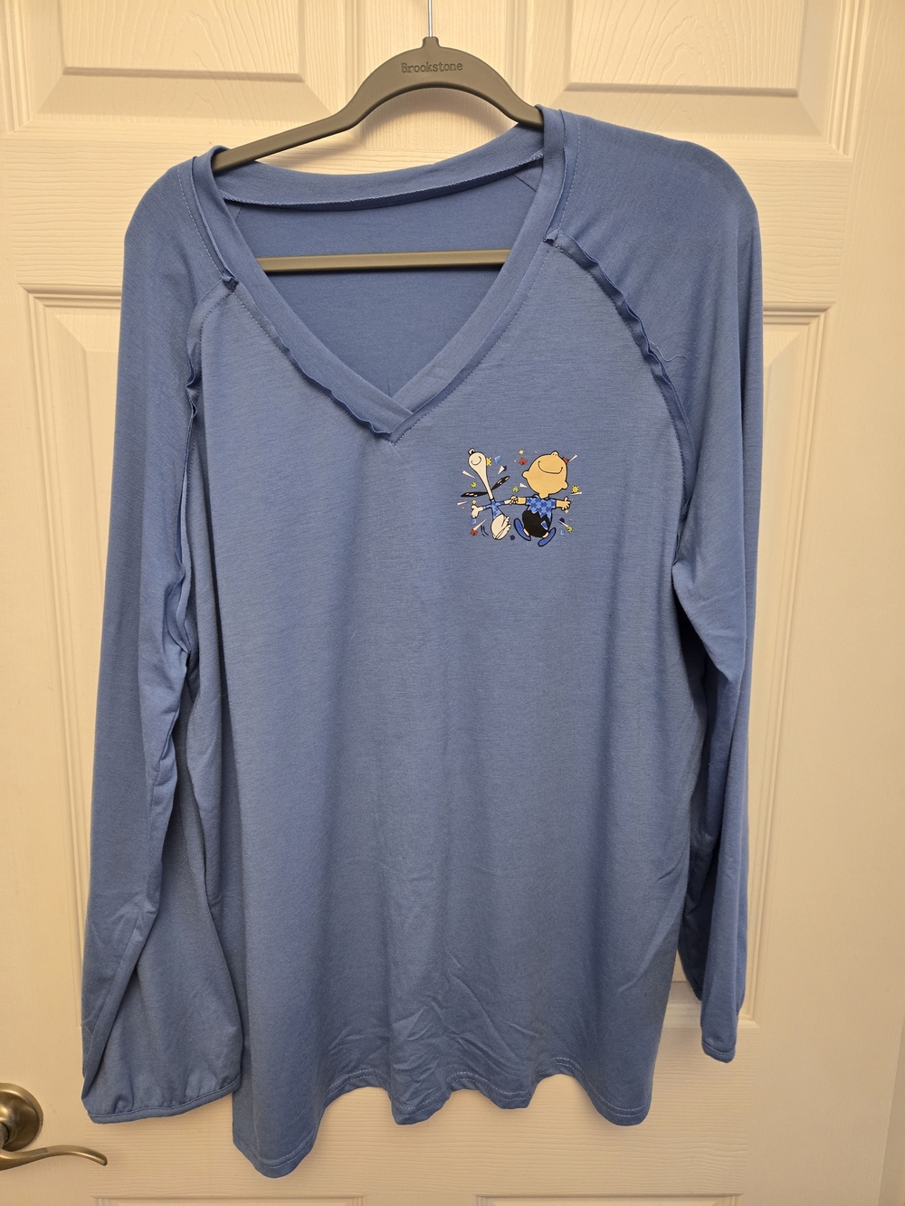 Light Blue V-Neck Long Sleeve Tee with Small Graphic Autism Awareness